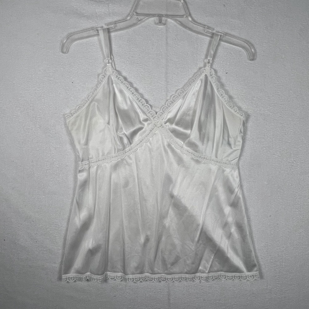 VTG Sears‎ The Doesn't Slip Cami Camisole Top Lace Trim Size 36 White Coquette